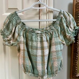 American Eagle sage green plaid crop top.